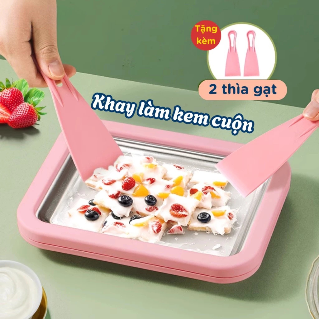 Máy Làm Kem Cuộn Mini Khay Làm Kem Cho Bé Tại Nhà Inox