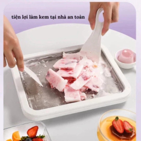 Máy Làm Kem Cuộn Mini Khay Làm Kem Cho Bé Tại Nhà Inox