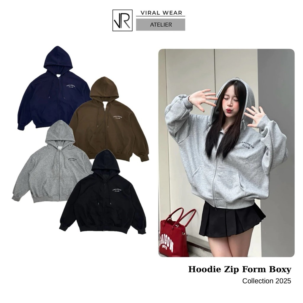 Áo Khoác Hoodie Zip In Lụa Viralwear Form Boxy Unisex Chất Nỉ 2 Da Cotton Dày Dặn, Mềm Mịn, Thoáng Khí Mặc Được Bốn Mùa | BigBuy360 - bigbuy360.vn