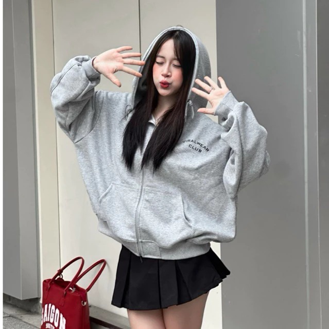 Áo Khoác Hoodie Zip In Lụa Viralwear Form Boxy Unisex Chất Nỉ 2 Da Cotton Dày Dặn, Mềm Mịn, Thoáng Khí Mặc Được Bốn Mùa | BigBuy360 - bigbuy360.vn