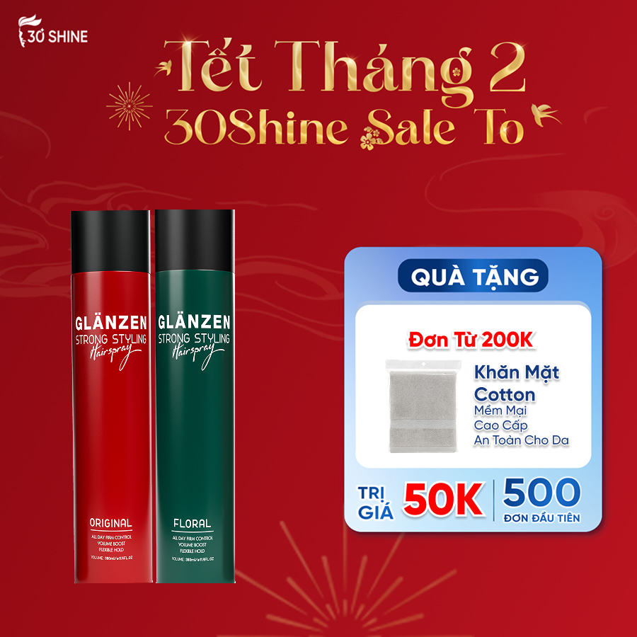 Gôm xịt giữ nếp tóc Glanzen 30Shine phân phối chính hãng giữ nếp tạo kiểu đỉnh cao 380ml