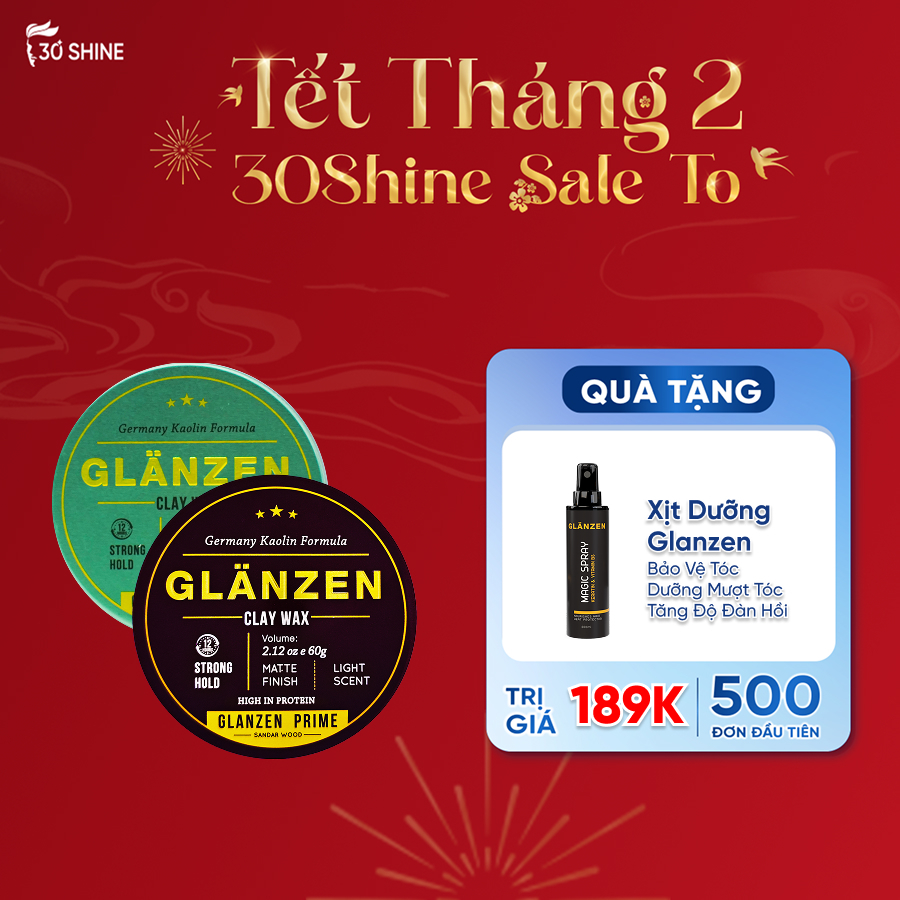 Sáp vuốt tóc nam GLANZEN 30Shine phân phối chính hãng 60g tạo kiểu cực chất không bóng giữ nếp 24h