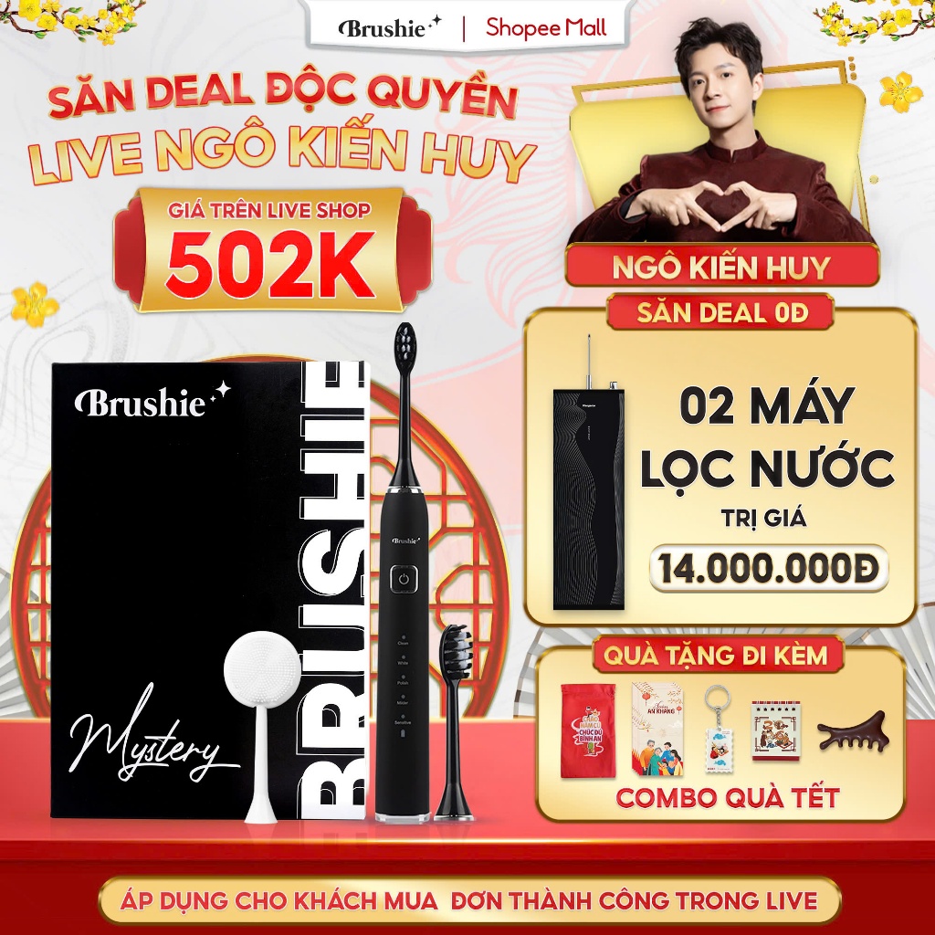 [GIÁ 502K LIVE NGÔ KIẾN HUY] Bàn chải điện Brushie Ultra Plus Plus rung sóng âm Sonic, tích hợp máy 