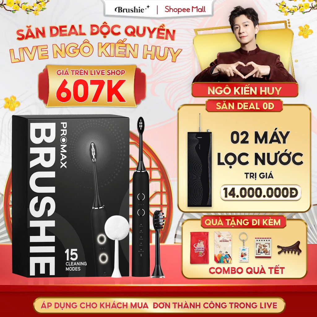 [GIÁ 607K LIVE NGÔ KIẾN HUY] Bàn chải điện Brushie Promax tích hợp 15 chế độ làm sạch phiên bản mới 