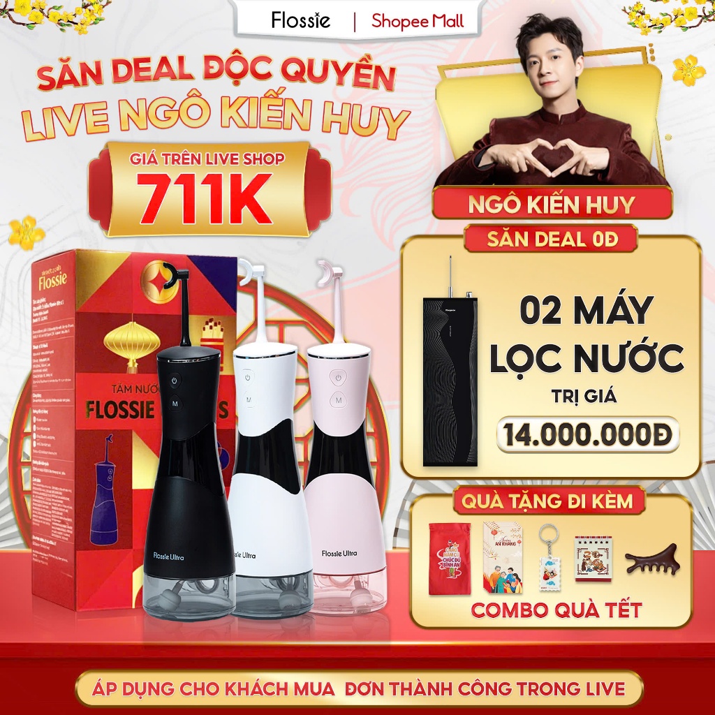 [GIÁ 711K LIVE NGÔ KIẾN HUY] Máy tăm nước Flossie Ultra vòi phun 2 chiều, công nghệ xoay 360 độ cho 