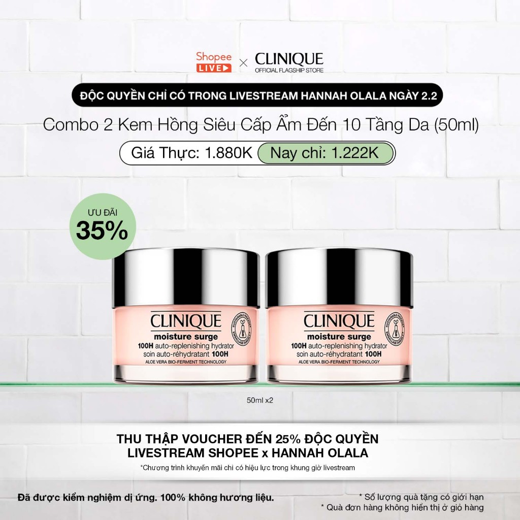 [CliniquexHannah] Combo 2 Kem hồng dưỡng ẩm nhanh chóng 100H Clinique Moisture Surge 100H Auto-Rep