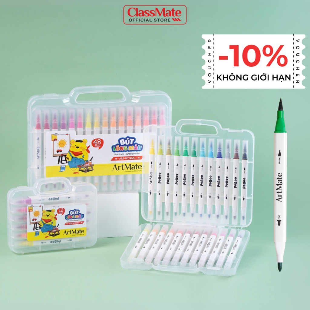 Bút Brush Artmate CLASSMATE Bút Calligraphy, Bút Lông Màu Đi Nét Linh Hoạt, Artline 2 Đầu, 12/24/48 