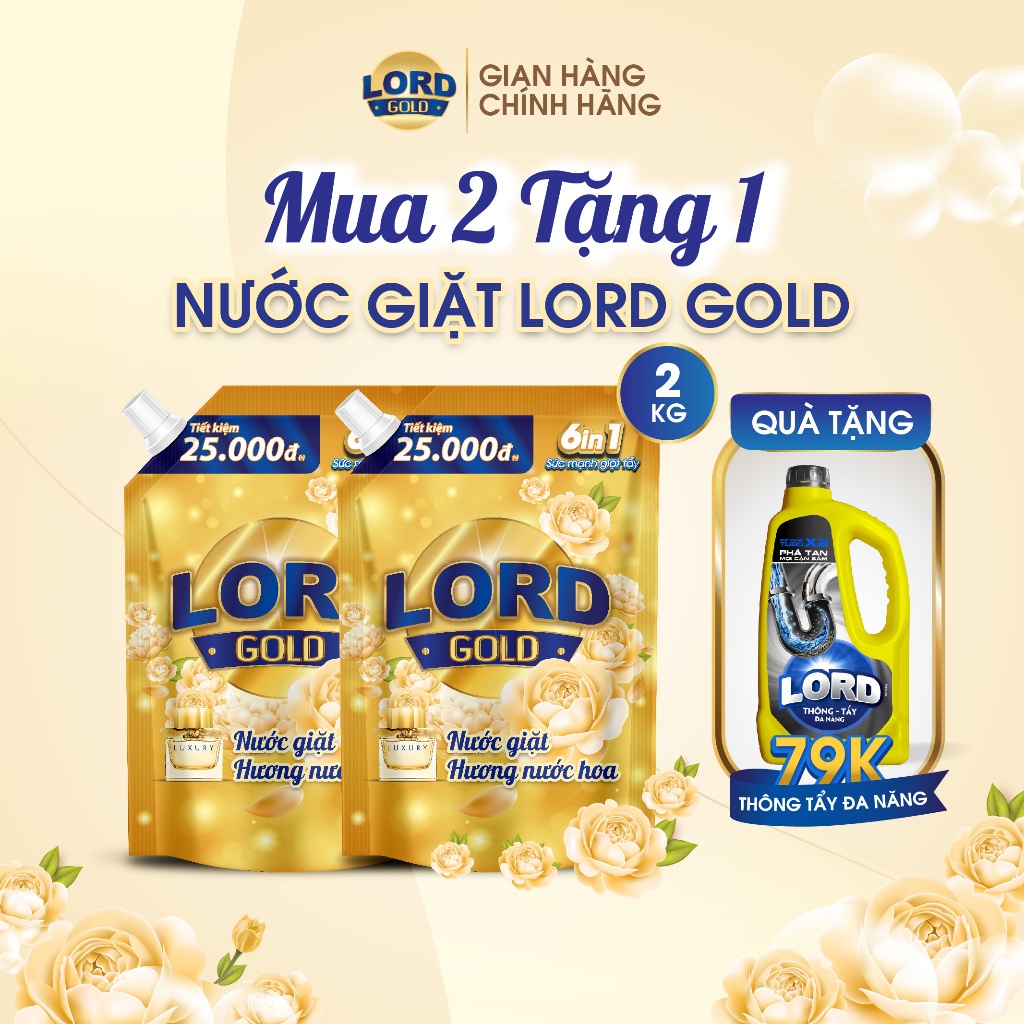 [MUA 2 TẶNG 1] Nước Giặt Quần Áo Chính Hãng LORD Hương Nước Hoa Đậm Đặc Sạch Khuẩn Lưu Hương Thơm Lâu An Toàn 2KG