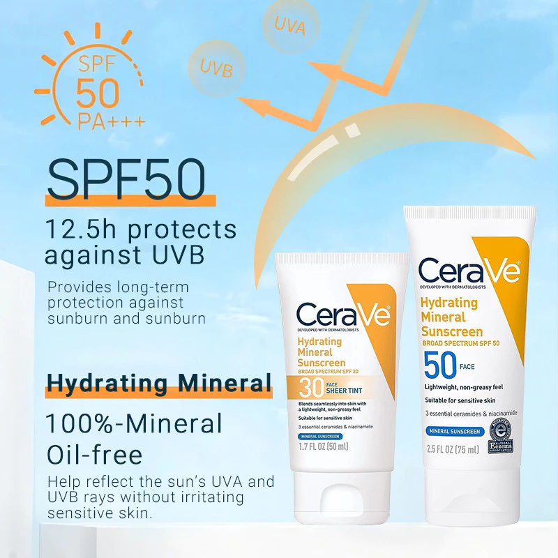 【75ml CeraVe】Kem Chống Nắng Phổ Rộng, Kết Cấu Nhẹ & Phù Hợp Da Nhạy Cảm, Eczema
