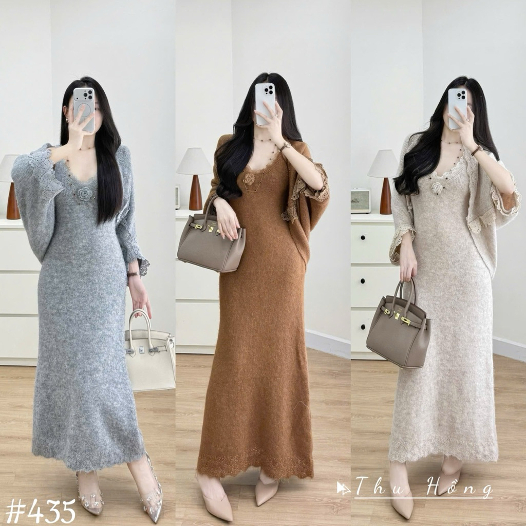 [Minn.Studio] Set Váy Len 2Dây Kèm Choàng Sang Chảnh (Hàng QCCC)