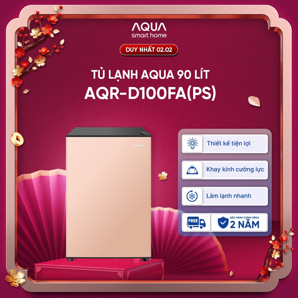 [SẢN PHẨM MỚI 2025] Tủ lạnh mini Aqua 90 lít AQR-D100FA(PS) - Màu hồng nhạt - Freeship toàn quốc