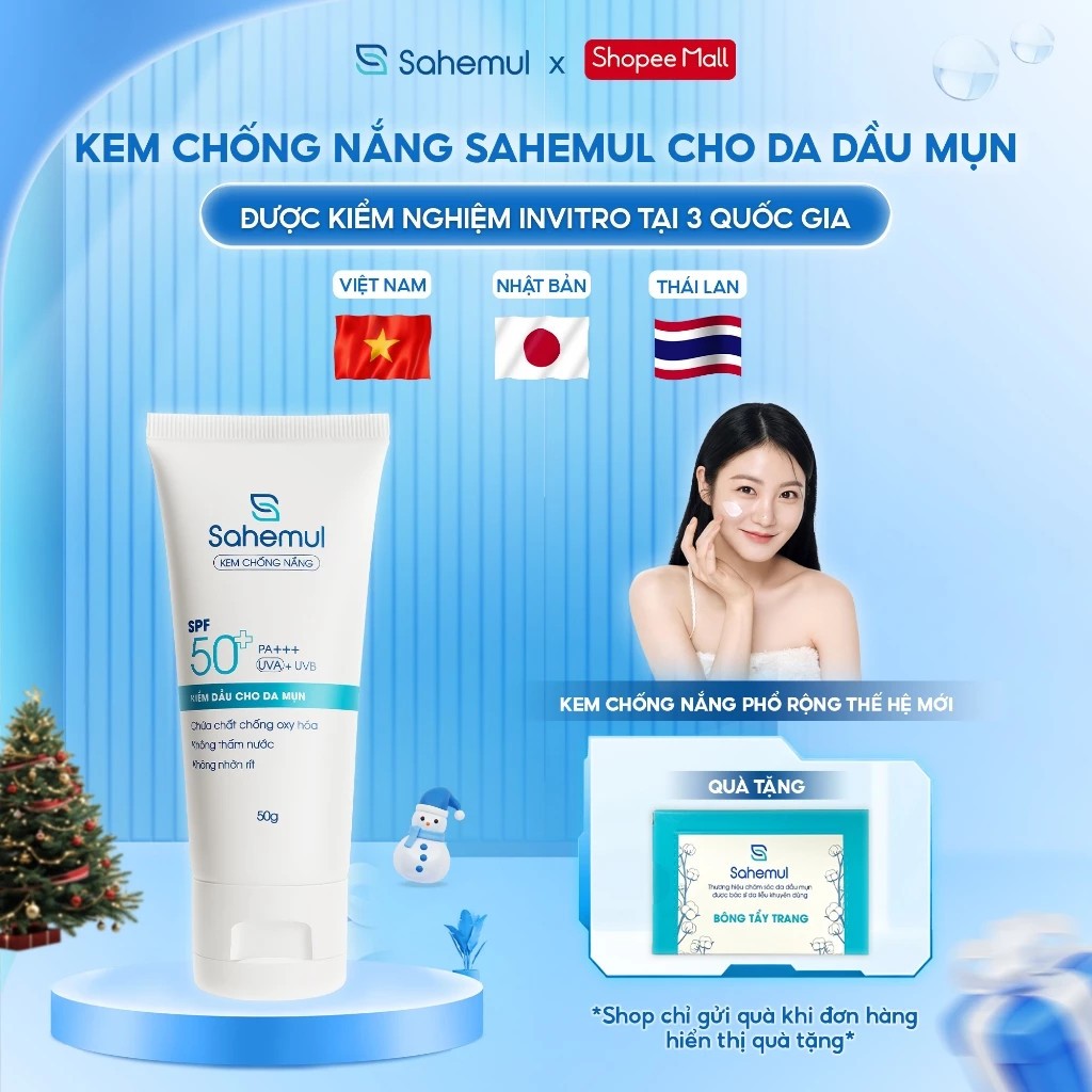 [LIVE KOL ] Kem chống nắng Sahemul cho da dầu mụn nâng tone, không gây nhân mụn phổ rộng SPF50+