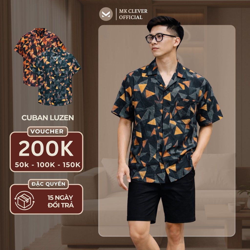 Áo Sơ Mi nam Cuban Luzen MKCLEVER Chất lụa Hàn mềm mịn, thoáng mát, chống nhăn, form rộng mặc hằng n