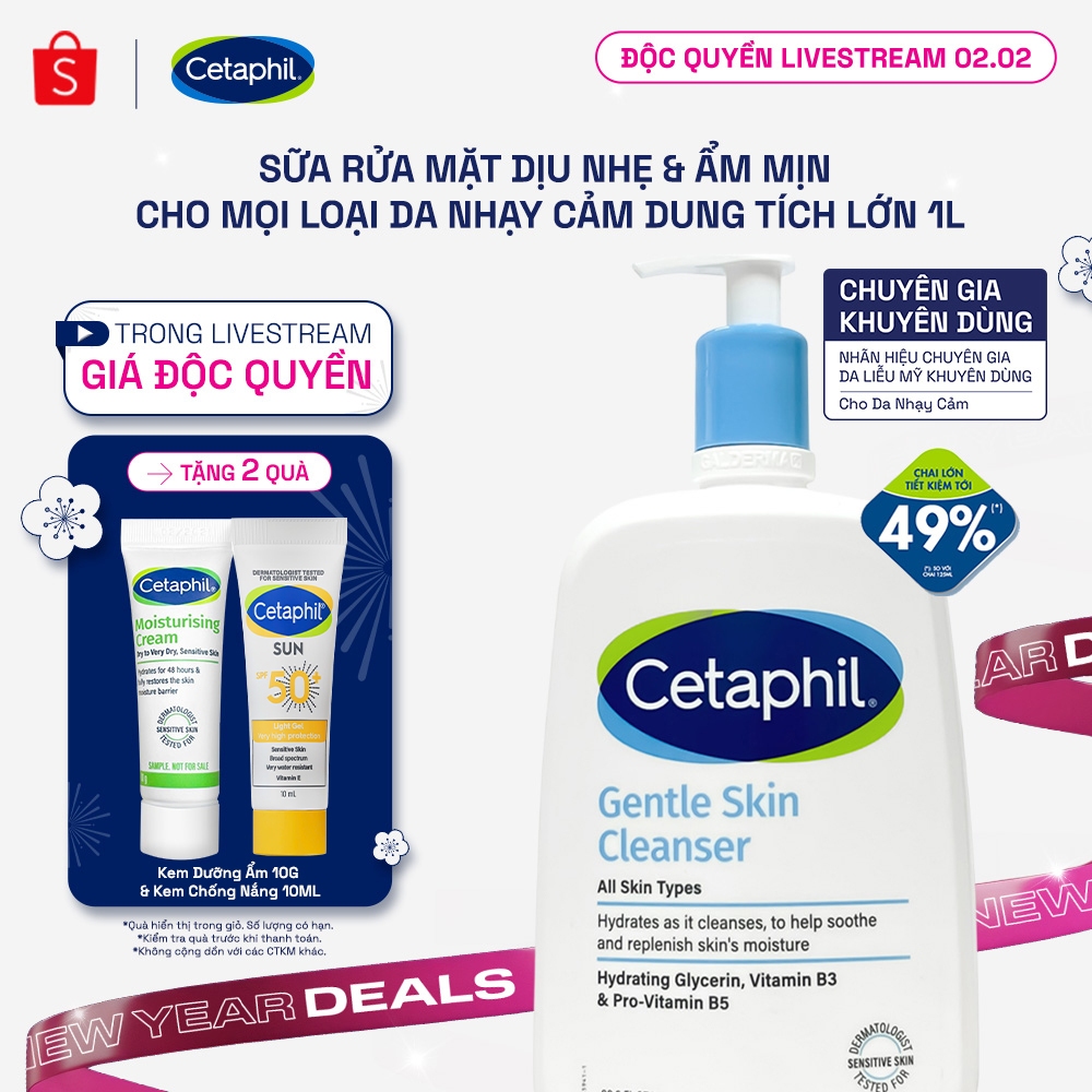 [LIVE] Sữa rửa mặt dịu lành cho da nhạy cảm CETAPHIL GENTLE SKIN CLEANSER 1000ML