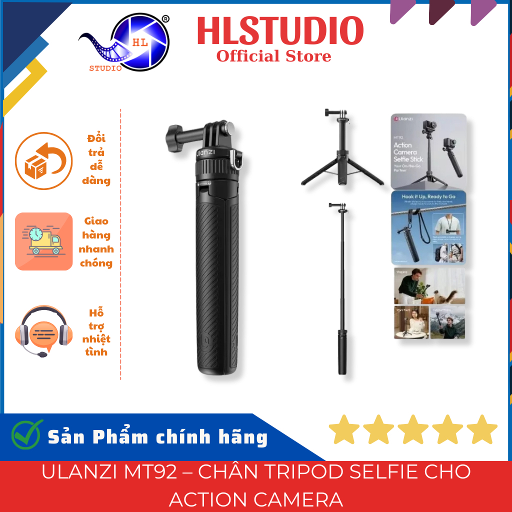 Ulanzi MT92 Chân Tripod Selfie Cho Action Camera Tải 1.3kg Dài 600mm HL Studio