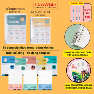 [Tặng 1 Bút] Sổ Còng Binder A5 B5 300/400 Trang Còng Kim Loại Thay Được Giấy Refill 100GSM Kẻ Ngang Caro Chấm Cornell