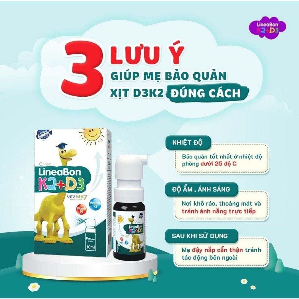 Lineabon k2d3 dạng xịt 10ml hộp xanh nhập khẩu Châu Âu - Hỗ trợ bé tăng chiều cao, xương răng chắc k