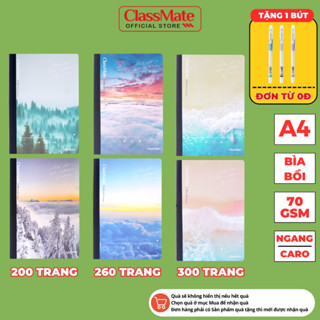 [Tặng 1 Bút] Vở Kẻ Ngang A4 Bìa Cứng Classmate Sổ Giáo Án 200/260/300 Trang Vở Caro 70gsm May Gáy Cho Giáo Viên Học Sinh