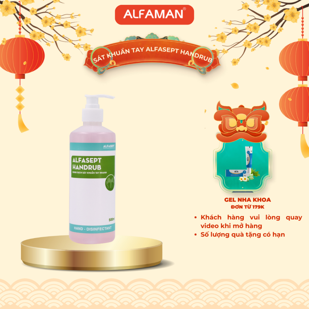 Nước Rửa Tay Khô ALFASEPT Handrub Thân Thiện Với Da, Giúp Diệt Khuẩn Nhanh Chóng Mang Đi Du lịch Tiện lợi 500ml