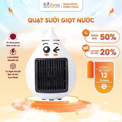 Quạt Sưởi Gốm Giọt Nước 1500W IQKAO - Sticker Dễ Thương, Tiết Kiệm Điện, Nóng Nhanh, Bảo Vệ An Toàn
