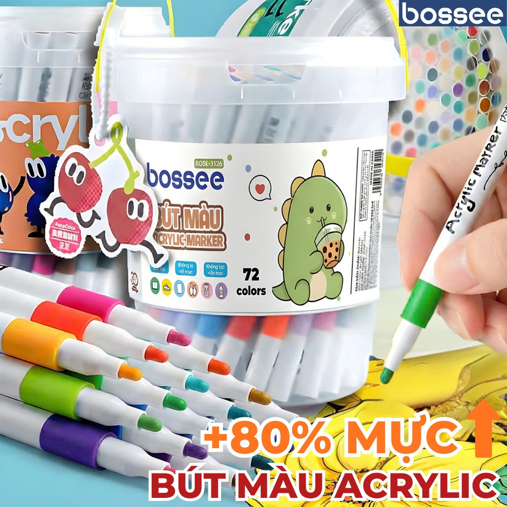 Bộ Màu Acrylic Maker Ngòi Tròn Diy Trên Nhiều Chất Liệu, Bút Maker Chồng Màu Che Phủ Cao Bossee