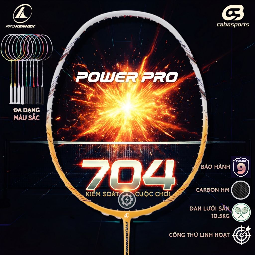 Vợt cầu lông Prokennex Power Pro 704 căng 10.5kg tặng kèm túi đựng & quấn cán vợt cầu lông giá rẻ