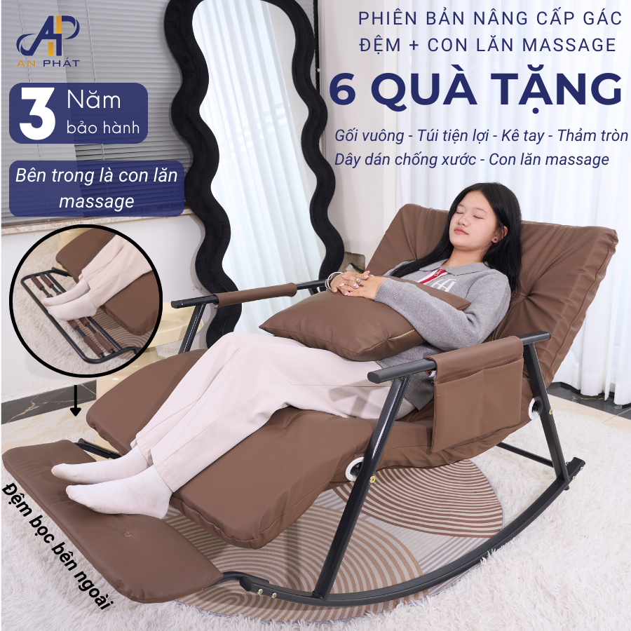Ghế Bập Bênh Thư Giãn 2 Người AN PHÁT Gác Chân Đệm + Massage Nệm Memory Foam Cao Cấp Hàng Việt Nam Điều Chỉnh 5 Cấp