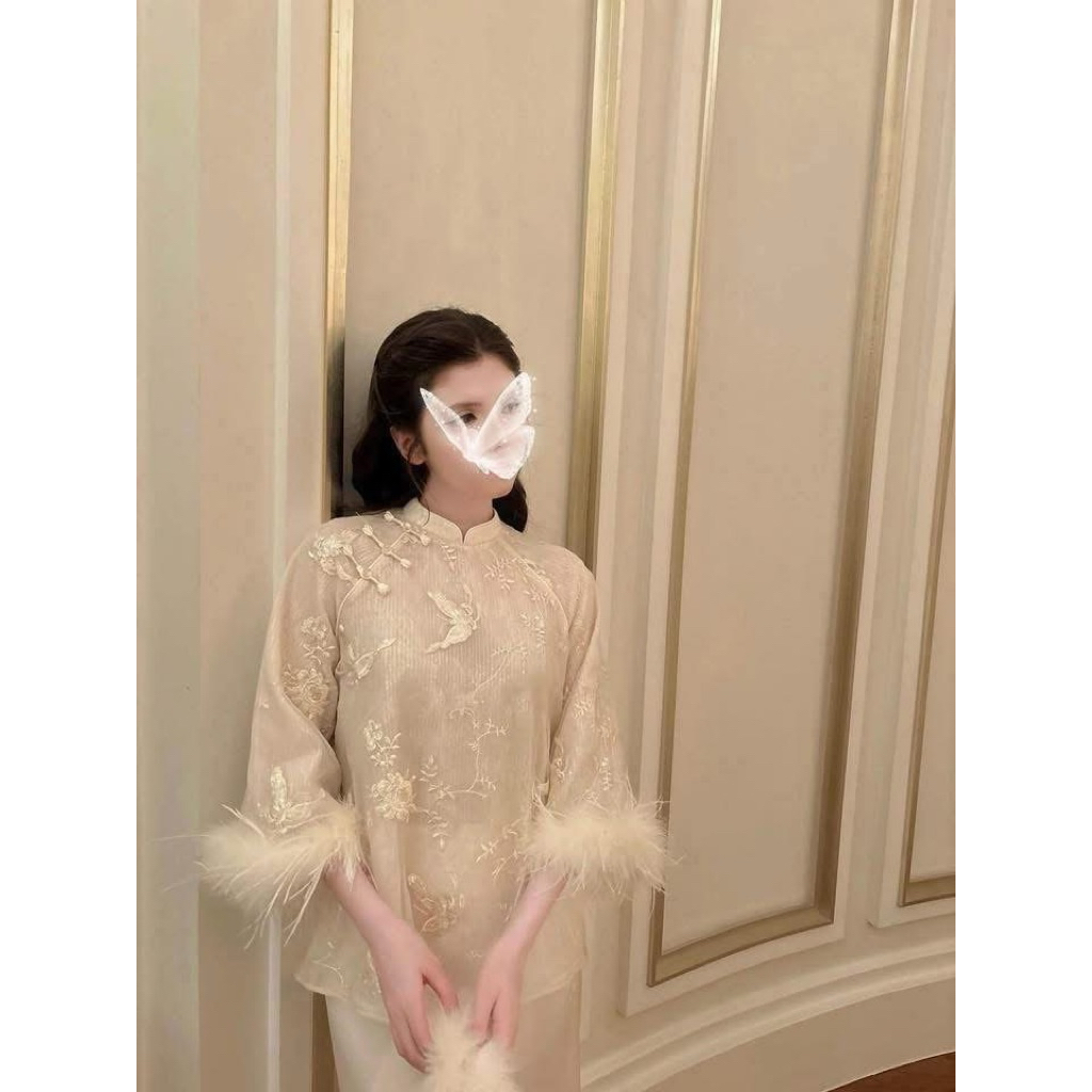 Set tay lông quần suông lụa cover Thanh Nhã By Cún
