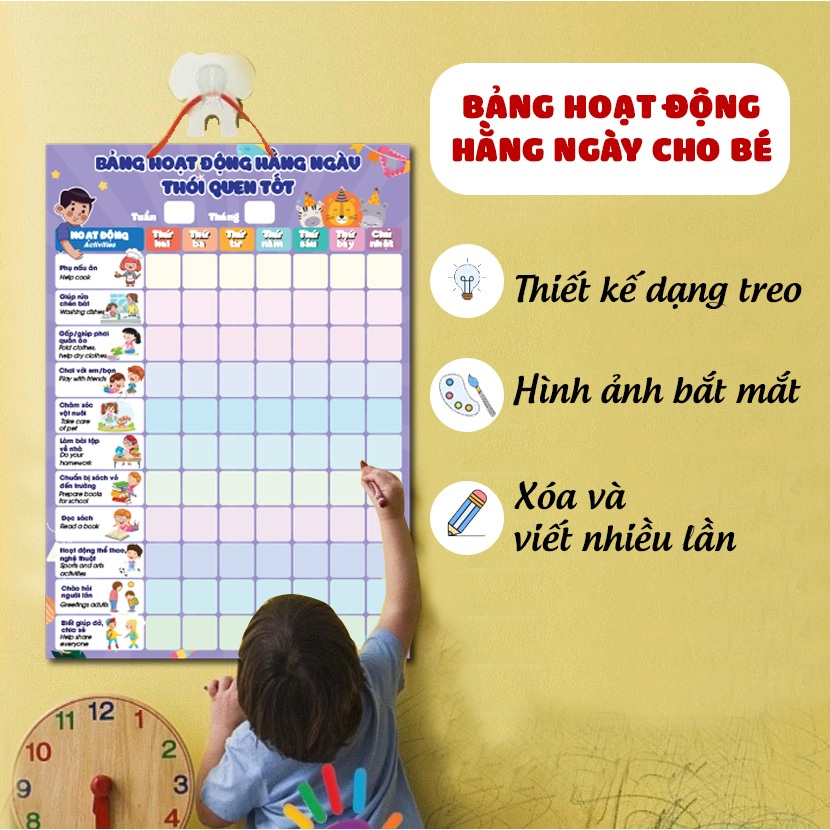 Bảng Hoạt Động Rèn Luyện Cho Bé Khổ A3 A4  Khen Thưởng Tạo Thói Quen Tốt Mỗi Ngày