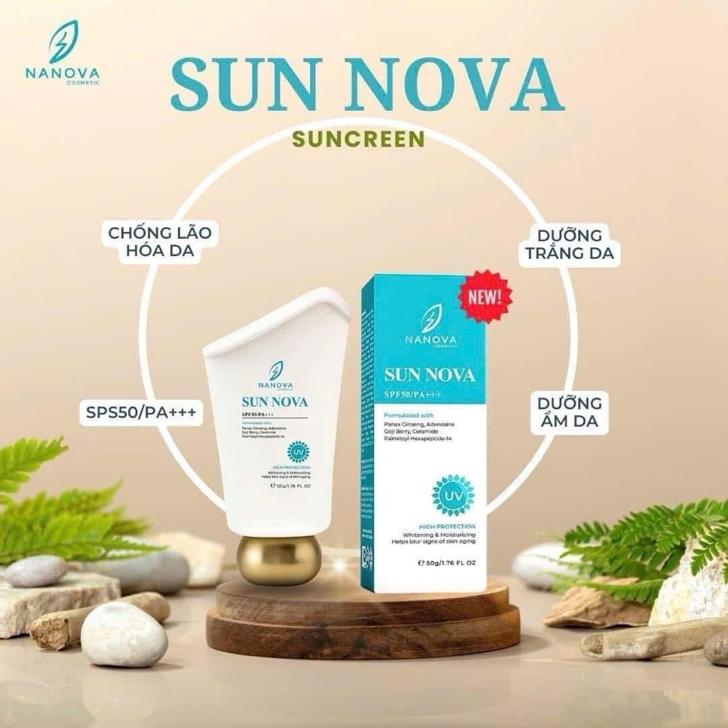 KEM CHỐNG NẮNG NANOVA CHÍNH HÃNG.com  Sun Nova 50g bật tông, căng bóng thế hệ mới