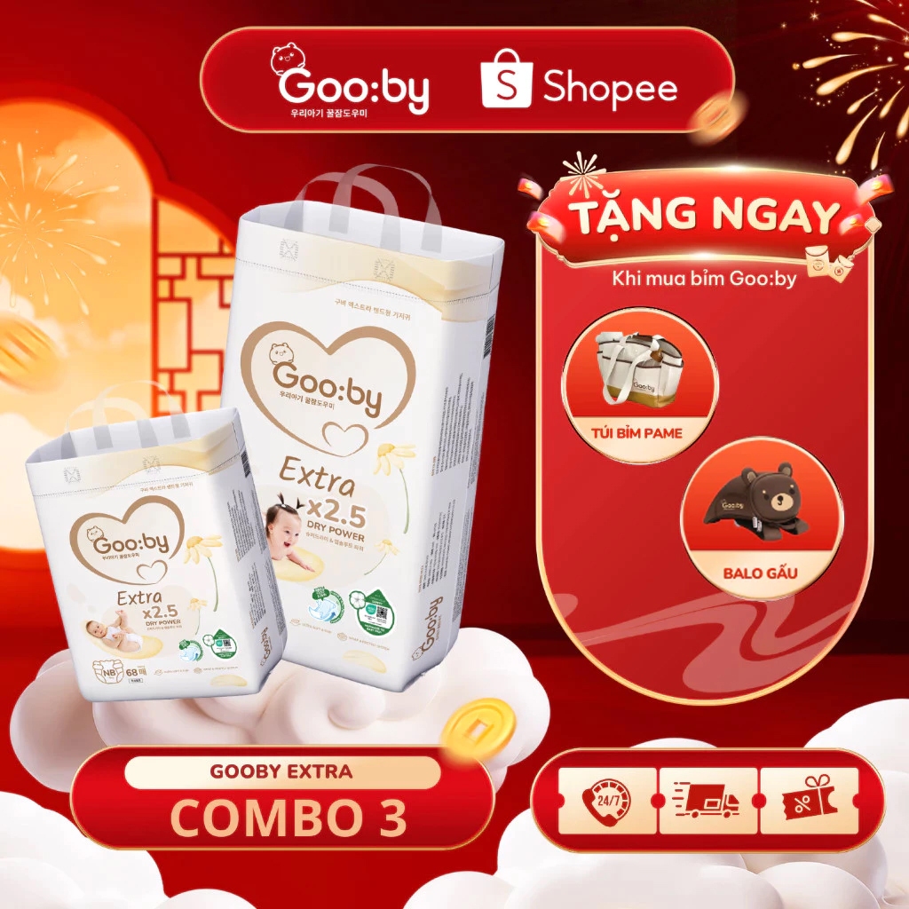 Combo 3 bịch Tã/Bỉm Gooby Extra, Gooby Premium Chính hãng, bỉm ngày, bỉm đêm - CÓ KÈM QUÀ TẶNG