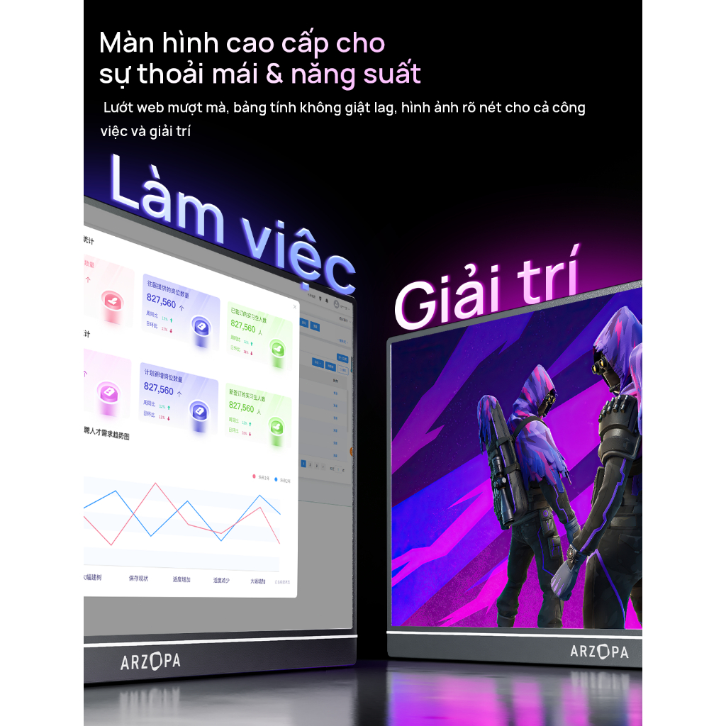 Màn Hình Chơi Game Di Động ARZOPA 16.1” FHD 144Hz HDR 100% sRGB – Màu Xám + Túi Đựng, Cho Laptop / PS5 / Xbox / Switch / | BigBuy360 - bigbuy360.vn