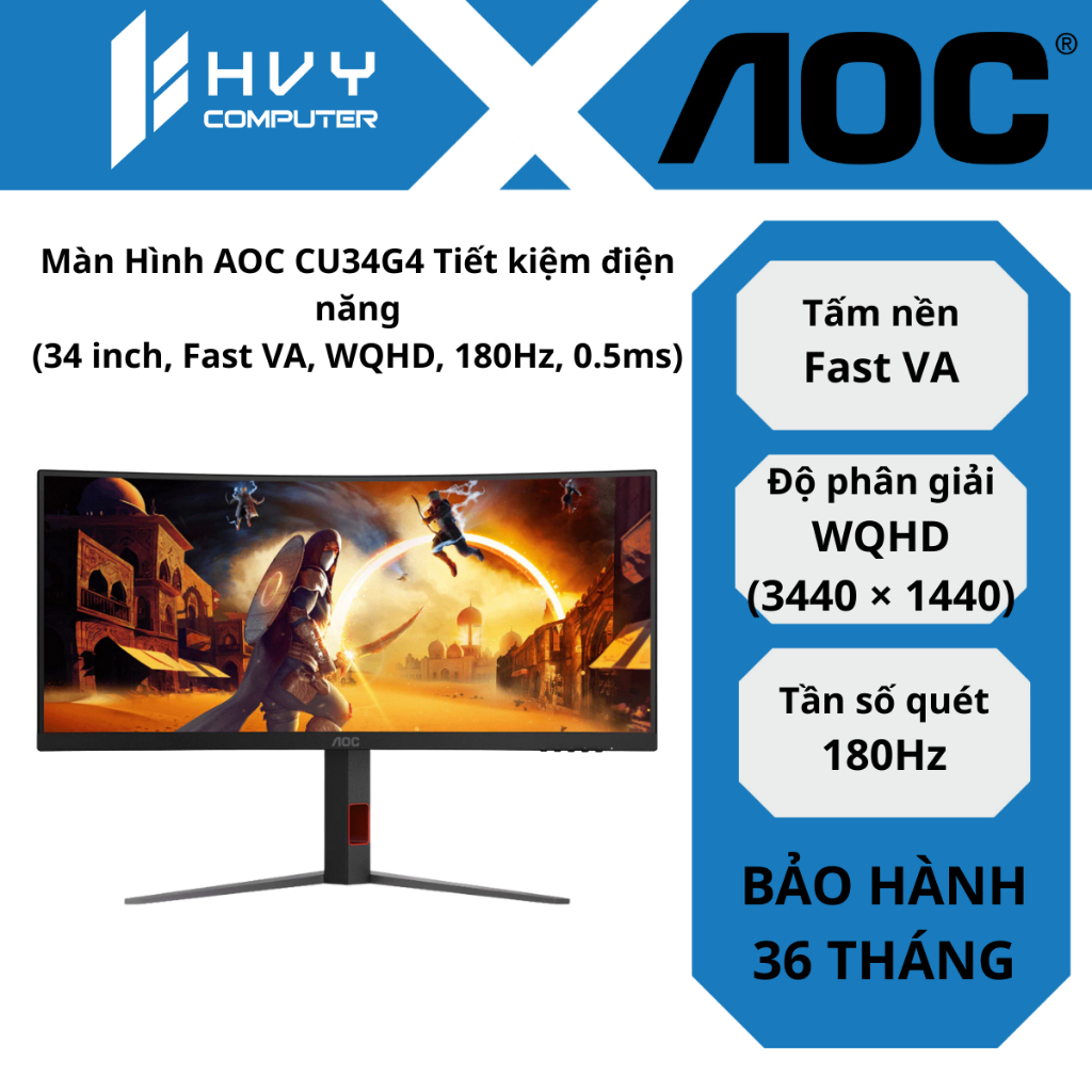 Màn Hình AOC CU34G4 Tiết kiệm điện năng (34 inch, Fast VA, WQHD, 180Hz, 0.5ms) - Hàng Chính Hãng