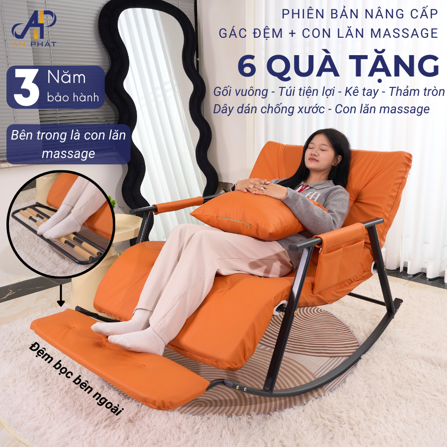 Ghế Bập Bênh 2 Người An Phát Đệm Memory Foam Cao Cấp Gác Combo Đệm + Massage