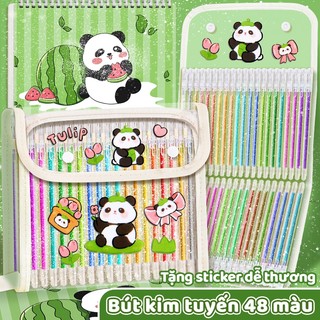 Bút highlight gel nhũ kim tuyến nhiều màu cho học sinh – Bộ 12 cây lấp lánh, tặng kèm tem gấu trúc dễ thương