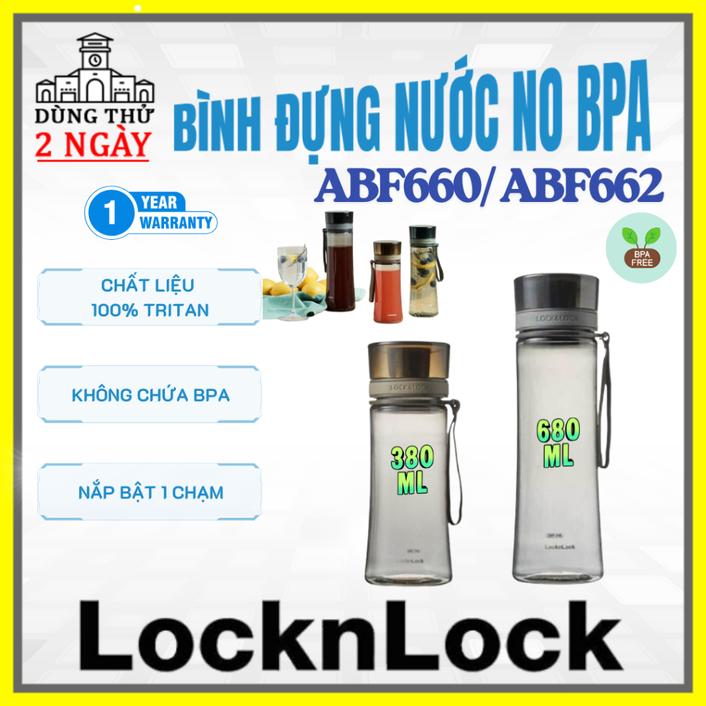 Bình Nước Lock&Lock Spout Line ABF660/ ABF662, ko chứa BPA, chất liệu nhựa Tritan cao cấp