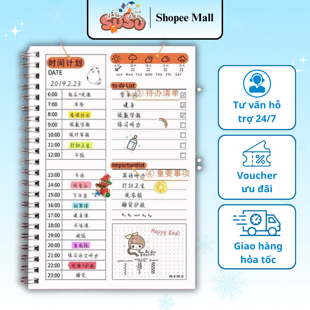 Sổ kế hoạch hàng ngày Planner, sổ lò xo ( 3 tháng )