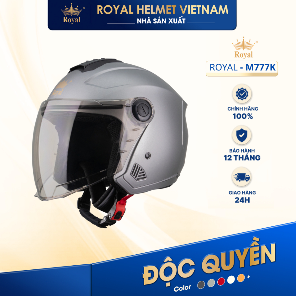 [NHÀ SẢN XUẤT] [XÁM TITAN] Mũ Bảo Hiểm 3/4 Có Kính Royal M777K Chính Hãng, Nón Bảo Hiểm Cho Nam Nữ Đ