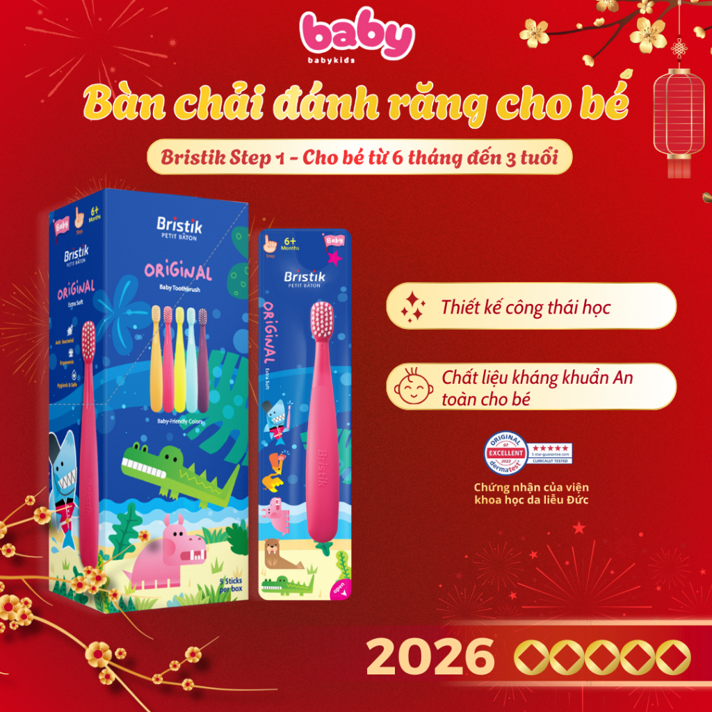 Bristik Bàn Chải Đánh Răng Cho Bé Tập Đánh Răng – Lông Mềm, Phù Hợp Bé Từ 6 Tháng Tuổi