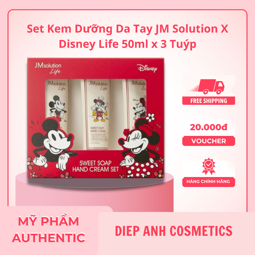 Set Kem Dưỡng Da Tay JM Solution X Disney Life 50ml x 3 Tuýp Mickey Minnie Stitch Chính Hãng