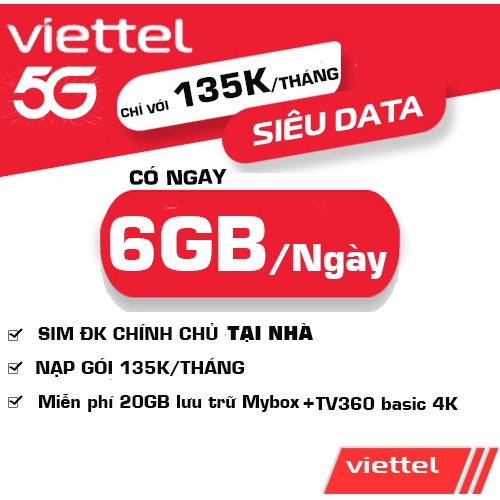 Sim 4G/5G VIETTEL, sim nguyên kít đk các gói data Viettel từ 1GB đến 8GB/tháng, đăng ký chính chủ, k