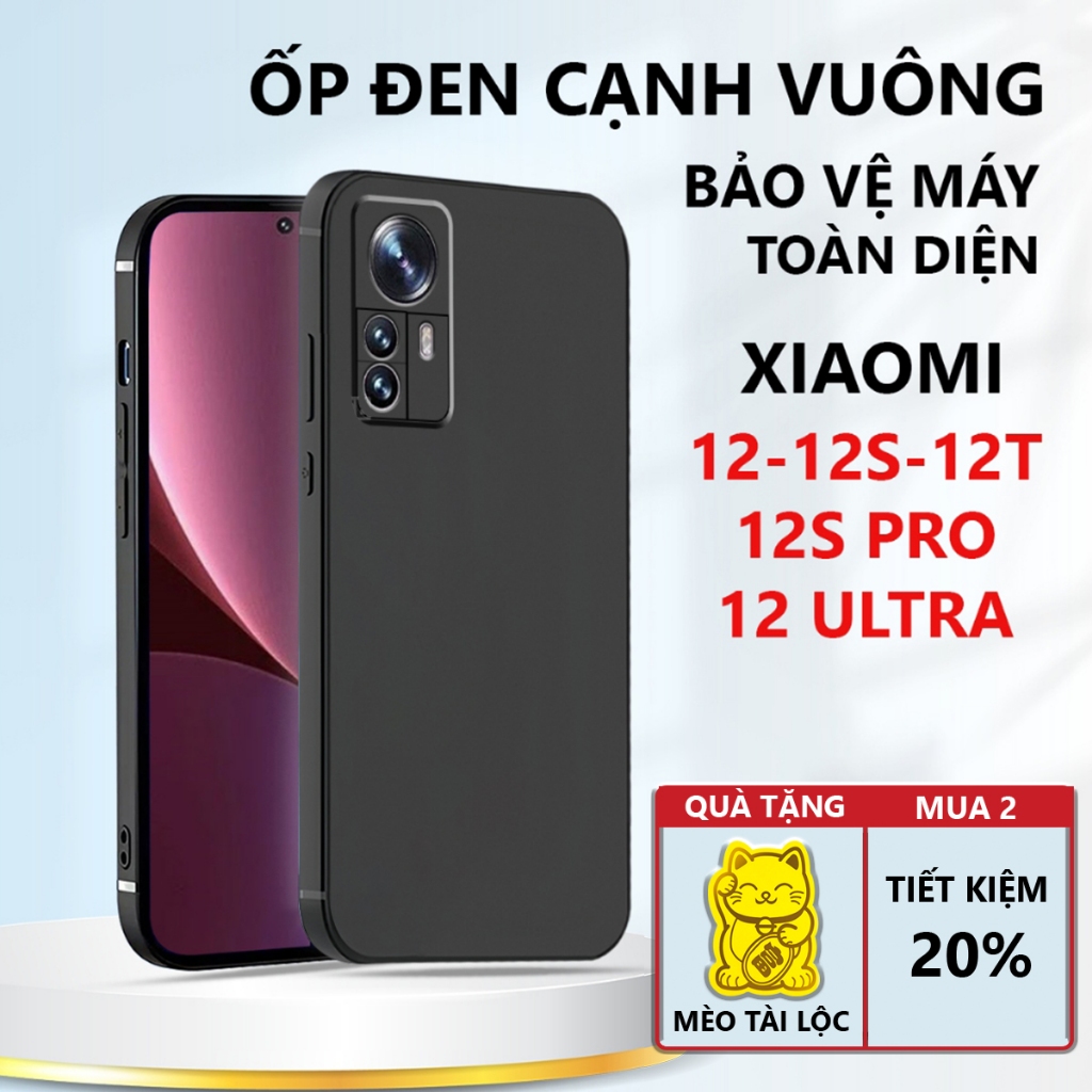Ốp lưng TPU đen Xiaomi 12/ 12T/ 12S/ 12X/ 12S Pro/ 12S Ultra /12 Lite cạnh vuông, bảo vệ máy toàn di