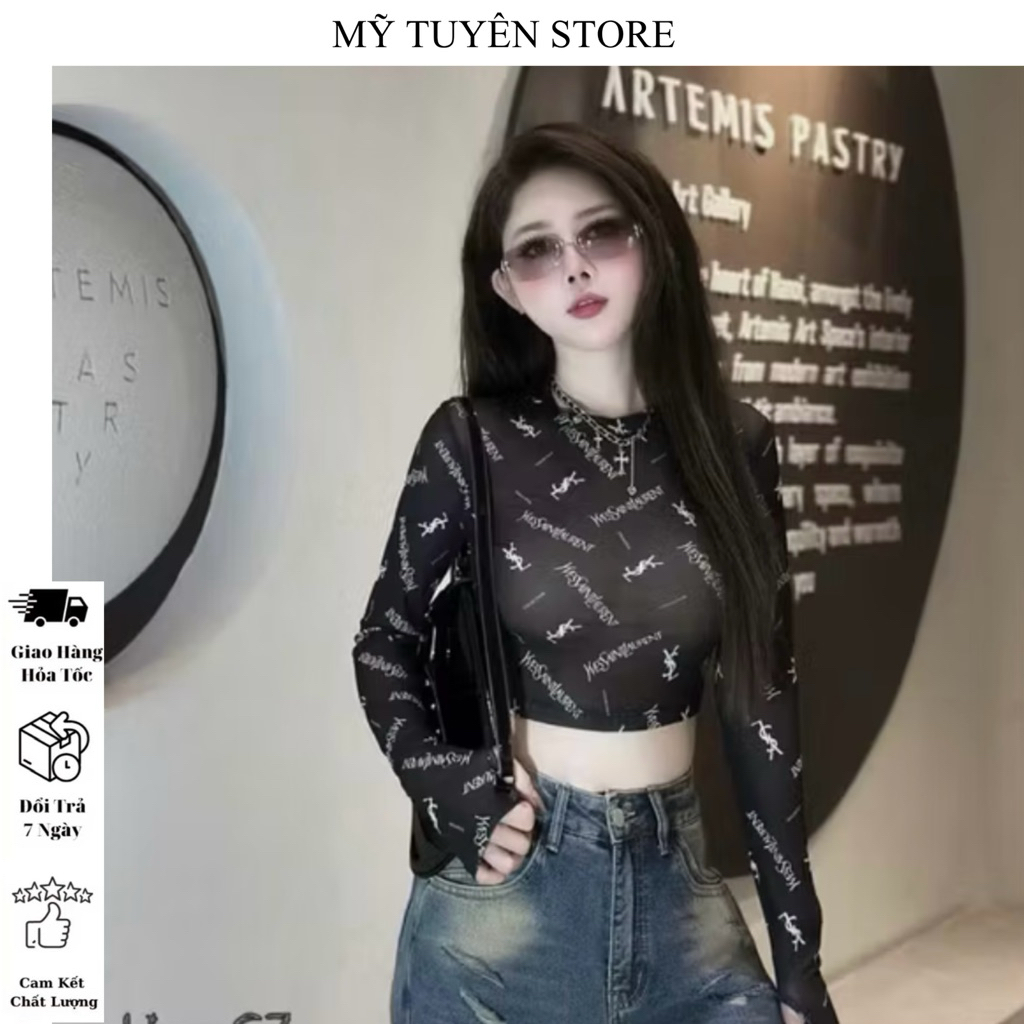Áo Thun Lưới Tay Dài Croptop Hotgirl Sang Chảnh Chất Mát Dễ Mặt - MTS01
