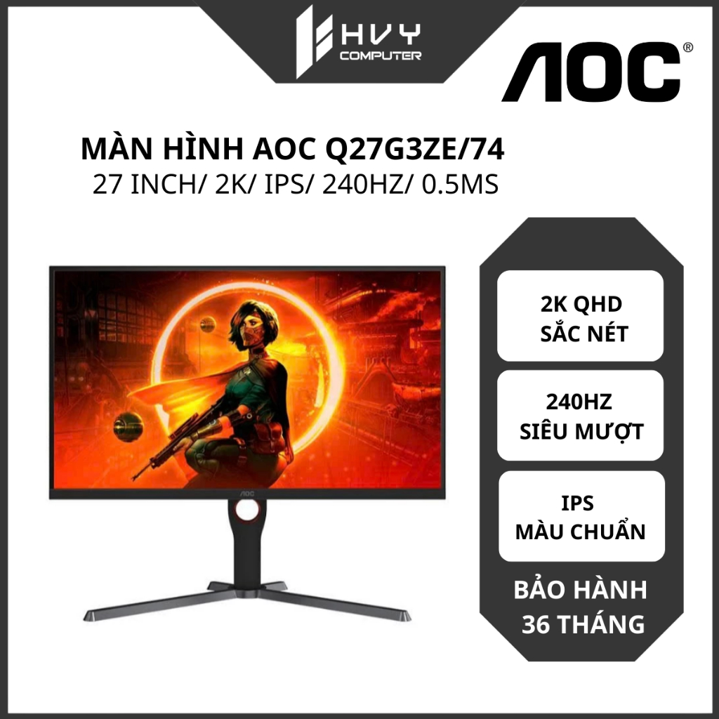 Màn hình Gaming AOC Q27G3ZE 27Inch 2K IPS 240Hz 0.5ms | Màu đẹp, Phản hồi nhanh - Hàng chính hãng