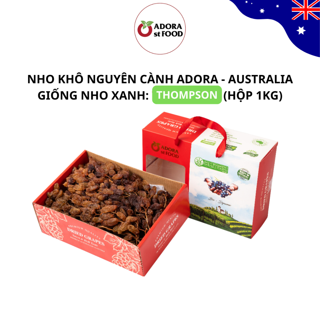 Nho khô nguyên cành Úc - Nho xanh Thompson Adora st Food Thompson Dried Table Grapes Cluster 1KG