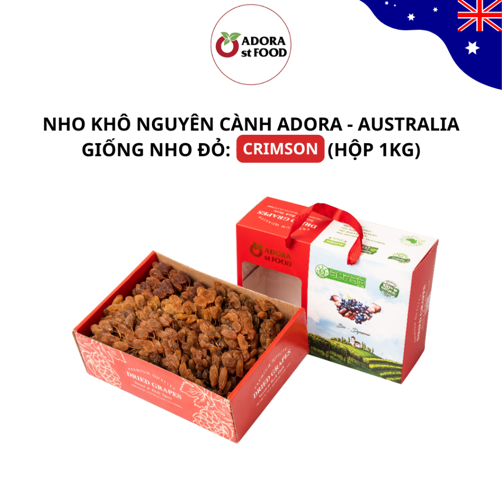 Nho khô nguyên cành, giống Crimson Adora st Food Crimson Dried Table Grapes Cluster 1KG - Quà Tết