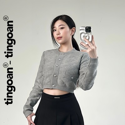 [ KOL ] TINGOAN® Áo len xù cardigan cổ tròn vân quả trám nổi dài tay RACHEL TOP