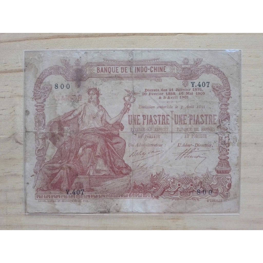 Sưu tầm tờ xưa 1 Piastre Đông Dương Thành Thái Sài Gòn (French Indochina - Saigon) 1903-1921