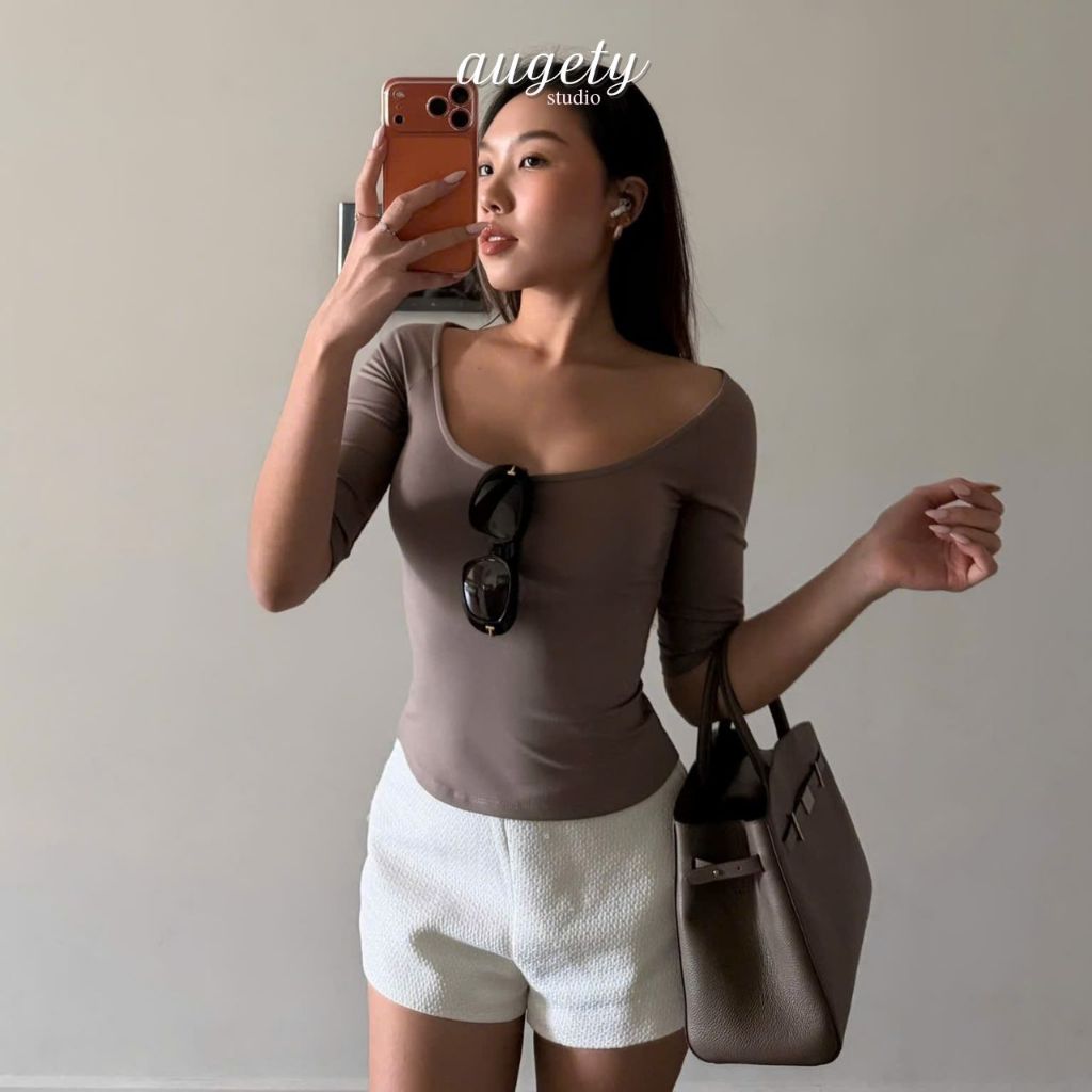 Áo Thun Tay Lửng Cổ Tròn Rộng Chiết Eo Vải Cao Cấp Augety Studio, LANI Top | BigBuy360 - bigbuy360.vn