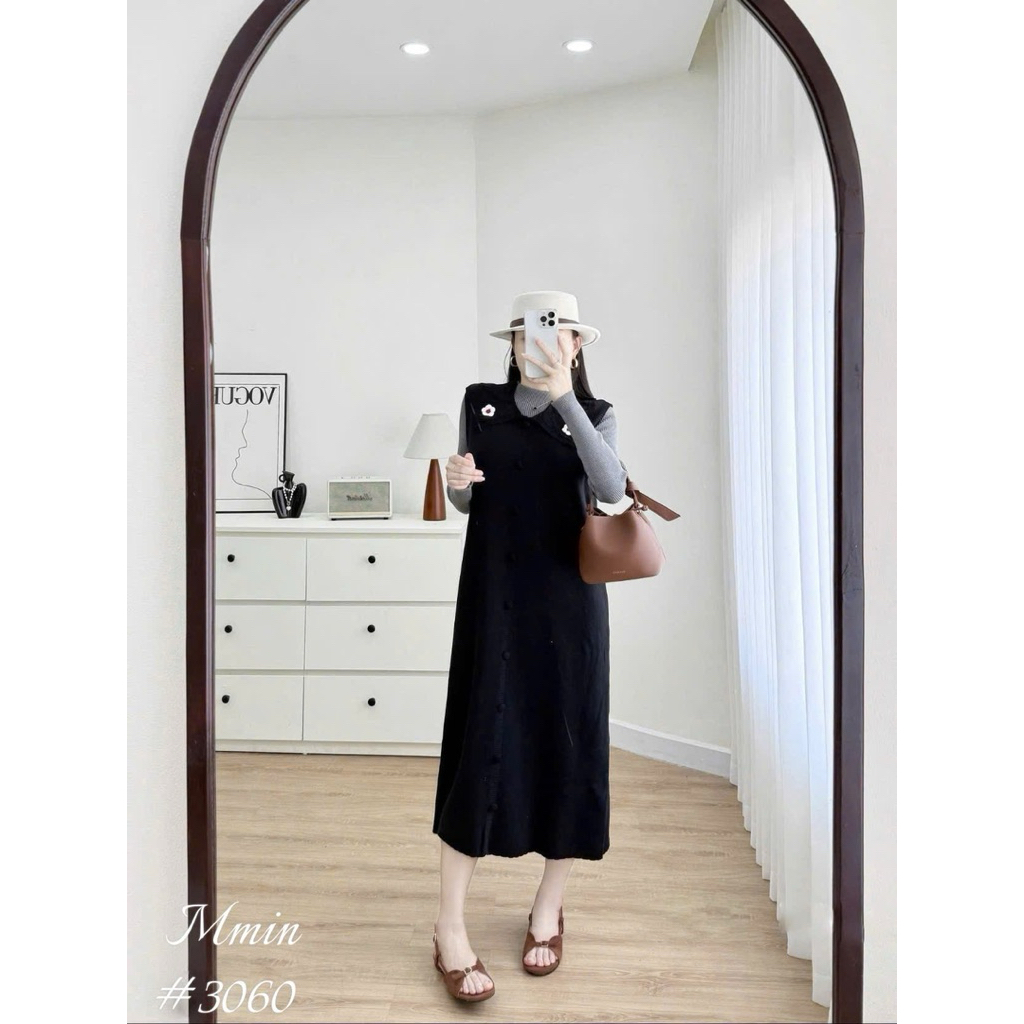 [Minn.studio] SALE-Set Váy Len Đính Hoa Cổ (Hàng QC)